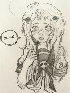 a drawing of a girl holding a skull in her hands and looking at the camera