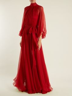 Maria Lucia Hohan Adeola tie-waist silk-mousseline gown Maria Lucia Hohan, Nightingale, Long Dresses, Shades Of Red, Bridesmaid Dresses, Wedding Dress, Silk, Red, Dresses