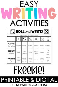 an easy writing activity for kids to practice roll and write with the freebie printables