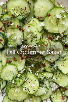 cucumber salad with dill and herbs in a bowl