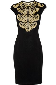 Alexander McQueen dress, $2150 Alexander Mcqueen Dress, Mcqueen Dress, Gold Investments, Alexander Mcqueen Dresses, Round Neck Dresses, Embellished Top, Black Stretch, Dress Beautiful