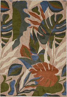 an area rug with leaves and flowers on it