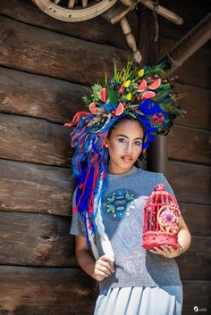 Headdress Crown, Blue Headpiece, Head Dresses, Eastern European, European Union, Headdress, Headpiece, Harajuku, Crown