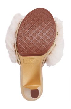 Plush faux fur gives dimensional texture to this statement-making slide sandal that's raised on a lofty heel. 4 1/4" heel; 3/4" platform Textile faux-fur upper and lining/synthetic sole Imported White Beige, Slide Sandals, Faux Fur, Womens Sandals, Siding, Sandals, Heels