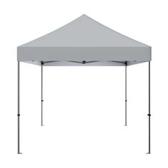 a white tent with black poles and the top half closed to show it's sidewall