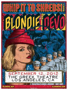 the poster for whip it to shredsh's blondie devo concert