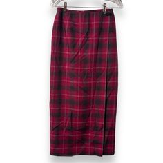 Gorgeous Vintage Red And Black Plaid Wrap Skirt. Long Length With An Inner Button Closure And Outer Clasp. 100% Wool (Woolmark). Fully Lined. Brand: Liz Claiborne Lizsport Size: Women’s 4 / Small Measurements (Approx, Hand-Measured Flat): 12.75” Waist, 37” Length Silhouette: Straight/Pencil Care: Dry Clean Pre-Owned In Excellent Vtg Condition, No Holes Or Stains. (Please Remember Vintage Pieces Are Not Brand New. I’ve Done My Best To Disclose Any Issues But There May Be Minor Flaws I Did Not Notice.) Tags: Academia, Vtg, Retro, Mcm, Classic, Classic, Modest, Fall, Autumn, Winter, School, Work, Office, Career Wear, Americana, Preppy Wrap Skirt Long, Plaid Wrap Skirt, Maxi Wrap Skirt, Wrap Maxi Skirt, Skirt Long, Career Wear, Skirt Women, Red And Black Plaid, Work Office