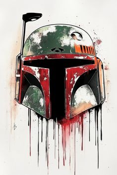 a star wars poster with the boba fett helmet painted on it