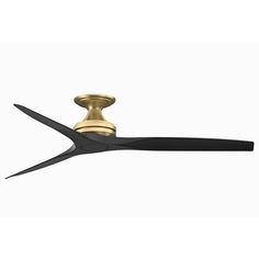 a black and gold ceiling fan on a white background with the blades pointing up to it