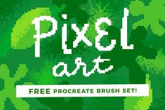 pixel art brush set with green leaves in the background and text that reads pixel art