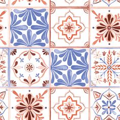 an artistic tile design in blue and red