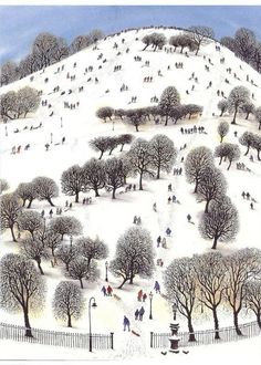 David Gentleman, Primrose Hill, Winter Landscape, Painting Illustration, Winter Scenes, Urban Art