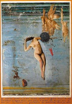 an image of a nude woman in the water with her hair blowing back and feet spread out