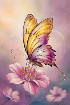 a painting of a butterfly sitting on top of a flower