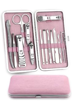 BEDCY 15Pcs Stainless Steel Nail Kit Nail Clipper Nipper Cutter Scissors Tweezers Ear Pick Pedicure Manicure Set Nail Art Tools Color : 8pcs Pink) Pink Pedicure, Nails File, Cut Nails, Cuticle Trimmer, Nail Types, Shape Nails, Pedicure Set, Ear Cleaning, Trim Nails