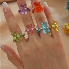 Brand New Unworn Listing Is For All 6 Rings Trendy Yellow Ring As Gift, Cute Adjustable Rings For Parties, Yellow Rings For Summer Gift, Cute Adjustable Party Rings, Adjustable Cute Party Rings, Cute Multicolor Ring Jewelry, Bear Ring, Beads Candy, Love Knot Ring