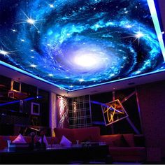 galaxy ceiling wallpaper Stars Ceiling, Galaxy Bedroom, Galaxy Room, Window Cling Vinyl, Sky Ceiling, Wall Painting Living Room, Ceiling Wallpaper, Star Ceiling, Ceiling Murals