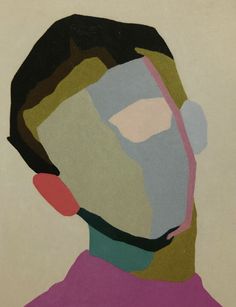 an abstract painting of a man's face with different colors and shapes on it