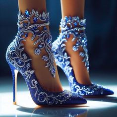 Diy Heels, Shoe Hacks, Blue Stilettos, Diamond Shoes, Shoe Makeover, Fancy Heels, Shoe Designs