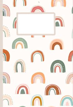 a colorful wallpaper with rainbows on it and a white frame in the middle