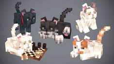 four different types of cats and dogs made out of pixellated paper on a gray background