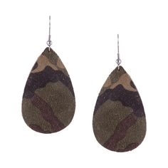 Amanda Blu� Green Camo Leather Teardrop Earrings boast genuine leather and handmade craftsmanship. They're lightweight and versatile, complementing a full spectrum of attire. Surgical stainless steel findings make these 2" Amanda Blu earrings your choice for all-day comfort and style. Imported.  Manufacturer style #: 71205.    Genuine leather;    Handmade craftsmanship;    Lightweight;    Designed to complement a variety of outfits;    Surgical stainless steel findings; Of Outfits, Full Spectrum, Green Camo, Good Brands, Teardrop Earrings, Leather Handmade, Outdoor Gear, Home Gifts, Bass