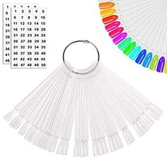 50 Pcs Nail Watch Sticks with Ring, Clear Fan-Shaped Nail Art Display Tips Features: ❀Easy To Organize: With 50 pieces transparent sector fan boards.with the split ring, You can use to display the nail polish colors easily or take them off. ❀Practical Nail Art Tips: You may draw/ decorate on these nail tips, suitable for polish / UV gel / acrylic / fibreglass; Perfect Choice for nail art display/ training. ❀Can be used as practice chart for freshmen to engraving and painting.Organize nail design Nail Practice, Nail Polish Bottles, Gel Polish Colors, Polish Colors, Clear Nails, Nail Polish Collection, Color Display, Amazon Products, Nail Art Accessories