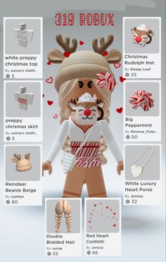 Roblox preppy christmas avatar outfit red white reindeer santa sunnashe4rts sunnasclothing Profile Themes, Red Preppy, Brookhaven Codes, Bloxburg Outfits