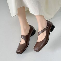 CHIKO Krystyn Round Toe Block Heels Mary Jane Shoes Mary Jane Leather Shoes With Low Heel For Office, Brown Leather Flat Heel Court Shoes, Brown Leather Court Shoes With Flat Heel, Office Mary Jane Leather Shoes With Low Heel, Brown Flat Heel Court Shoes For Business, Leather Shoes With Heel Strap And Flat Heel, Office Mary Jane Leather Shoes With Almond Toe, Office Leather Mary Jane Shoes With Almond Toe, Mary Jane Leather Shoes With Almond Toe For Office