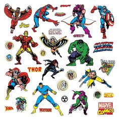 the avengers stickers are all different colors and sizes