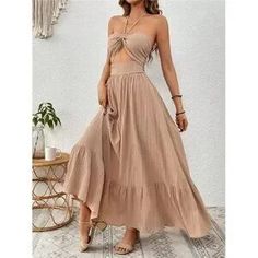 Variété Boutique | Dresses | Ladies Solid Color Patchwork Halter Neck Hollow Out Dress | Poshmark