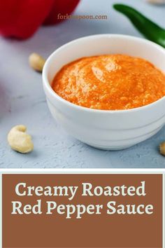 creamy roasted red pepper sauce in a white bowl