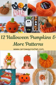 pumpkins and more crochet patterns are featured in this collage for halloween