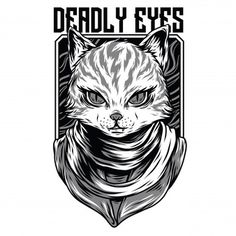 a red and white fox wearing a scarf with the words deadly eyes on it's face