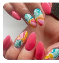 Beach Nail Designs, Beach Nail, Cute Pink Nails, Summer Nails Beach, Tropical Prints