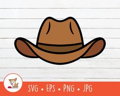 a brown cowboy hat on top of a white wooden background with the word svg eps png