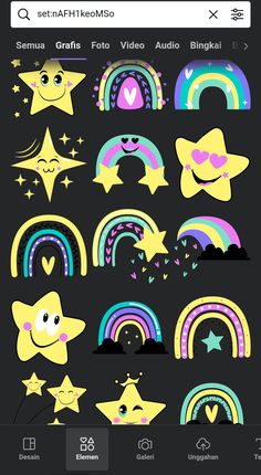 some stickers that are on the back of a cell phone, with stars and rainbows