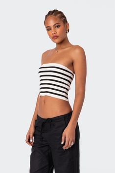 PRODUCT INFO Tube top Striped Ribbed Fabric Polyester, Rayon, Spandex Model wears size S Model height is 5'11 Item care: Wash with similar color Ribbed Tube Top, Striped Tube Top, Strapless Tops, Ribbed Top, Cami Tanks, Ribbed Fabric, S Models, Tube Top, White Black