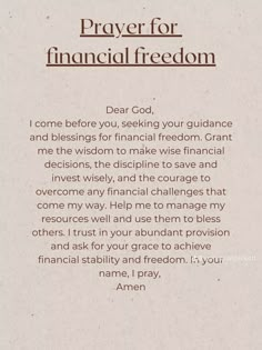 a prayer for financial freedom with the words dear god, i come before you, seeking your guidance and blessing for financial freedom