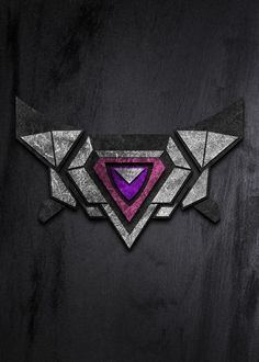 an abstract design with purple and silver shapes on a black background that looks like it has been made out of paper