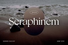 an image of the word seraphinem in front of some rocks and water