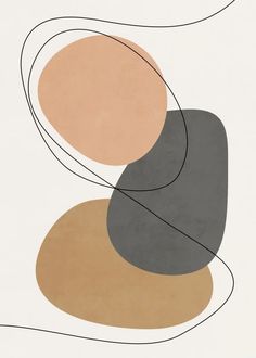 an abstract painting with black, beige and grey shapes