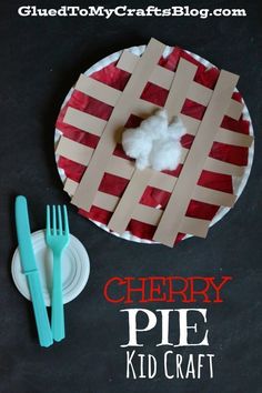 a paper plate with a piece of pie on it next to a fork and knife