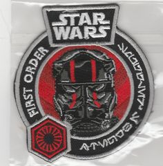 the star wars emblem is shown on a plastic bag with red and black trimmings