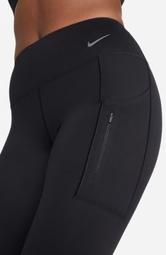 A wide, high waistband provides superior support in second-skin leggings featuring signature Dri-FIT technology and plenty of side pockets for essentials. Side drop-in pockets; zip pocket Dri-FIT moisture-wicking technology 68% nylon, 32% elastane Machine wash, tumble dry Imported Fitness Fashion Active Wear, Gym Fits, Gym Essentials, Leggings With Pockets, Workout Attire, Nike Leggings, Gym Wear, Athletic Wear, Nike Black