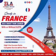 an advertisement for a travel company with the eiffel tower in the background