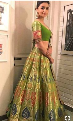 Gold Lehenga, Bollywood Lehenga, Salwar Designs, Bollywood Outfits, Half Saree Designs