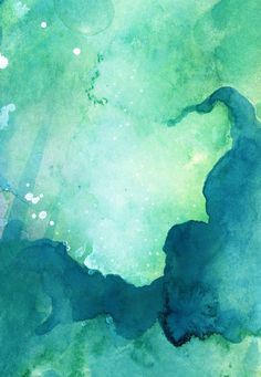 an abstract painting with blue and green colors on the bottom, watercolors above it