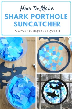 how to make shark porthole suncather with blue tissue paper and black silhouettes