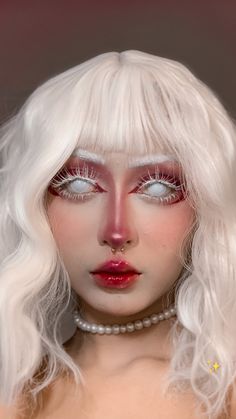 White Goth Makeup, Maquillaje Cute, White Mascara, Ghost Makeup, Halloween Parejas, White Eyelashes, White Goth, Halloween Contact Lenses